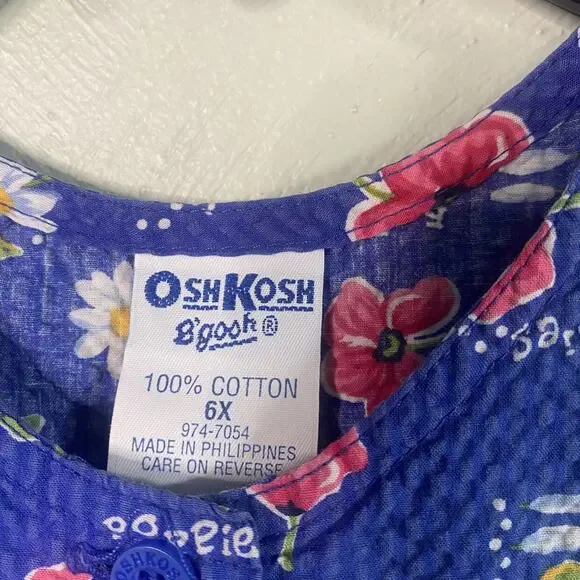 Vintage Oshkosh Poppies Daisies Daisy Dress Blue Red Cotton 6x